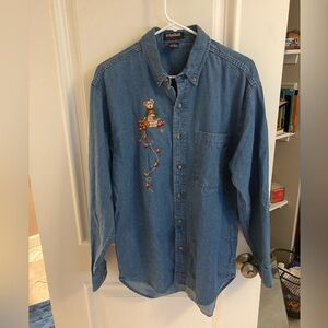 Vintage embroidered long sleeve button up denim shirt